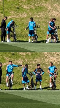 Laporte y Marcos Llorente recuperándose mientras Lamine les da la tabarra