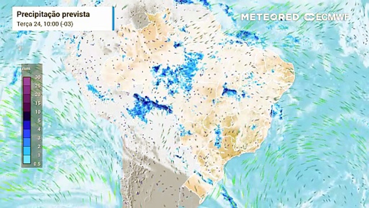Terça-feira, 24 de março: chuva, nebulosidade e vento