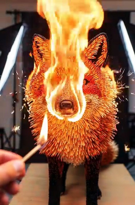 Mind-Blowing Matchstick Fox Sculpture Set on Fire! | Insane Burning Matchstick Art