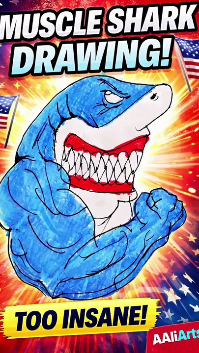 INSANE Muscle Shark Drawing 🦈💪 You Won’t Believe This! #Shorts
