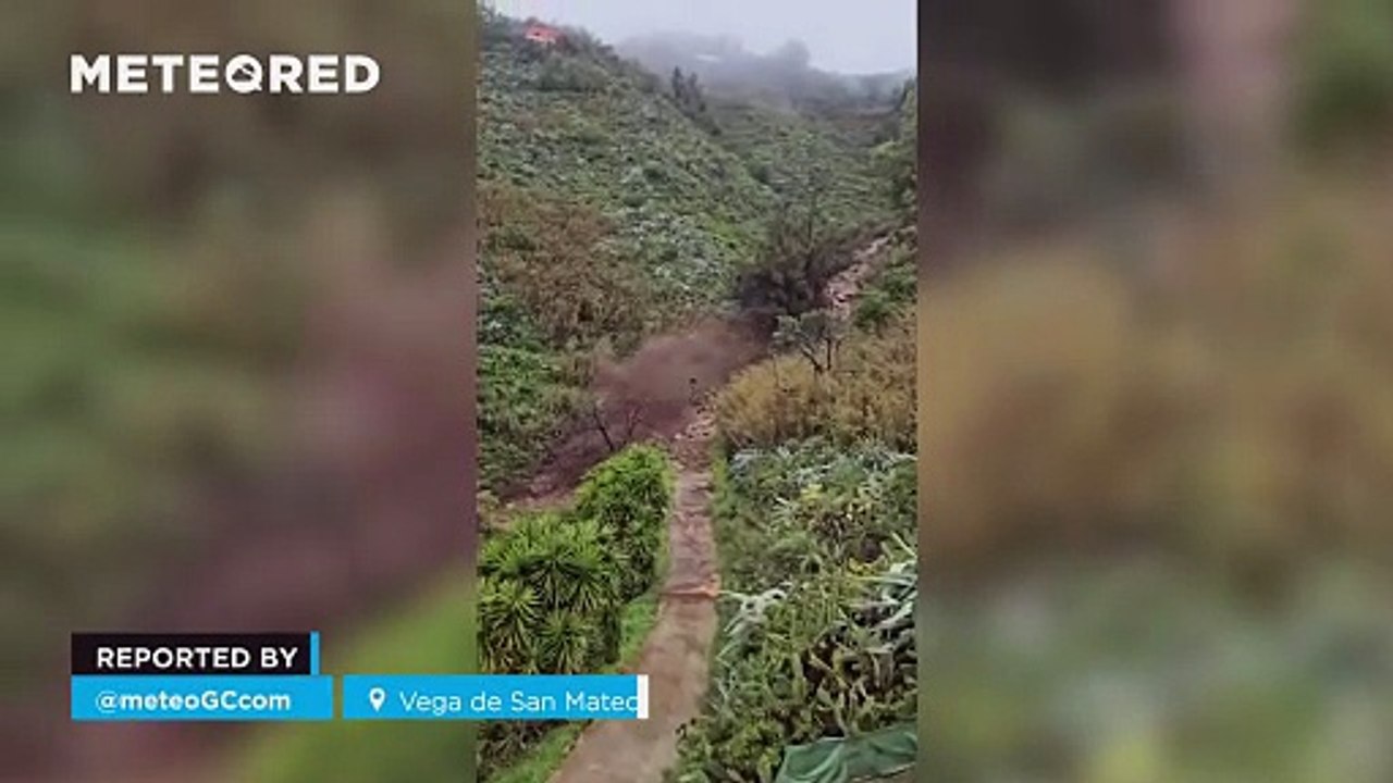 A sudden surge of water, mud, and rocks in Vega de San Mateo, Spain