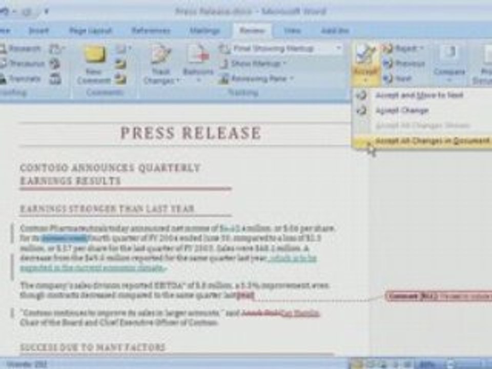 Word 2007 Demo: Use Tracked Changes