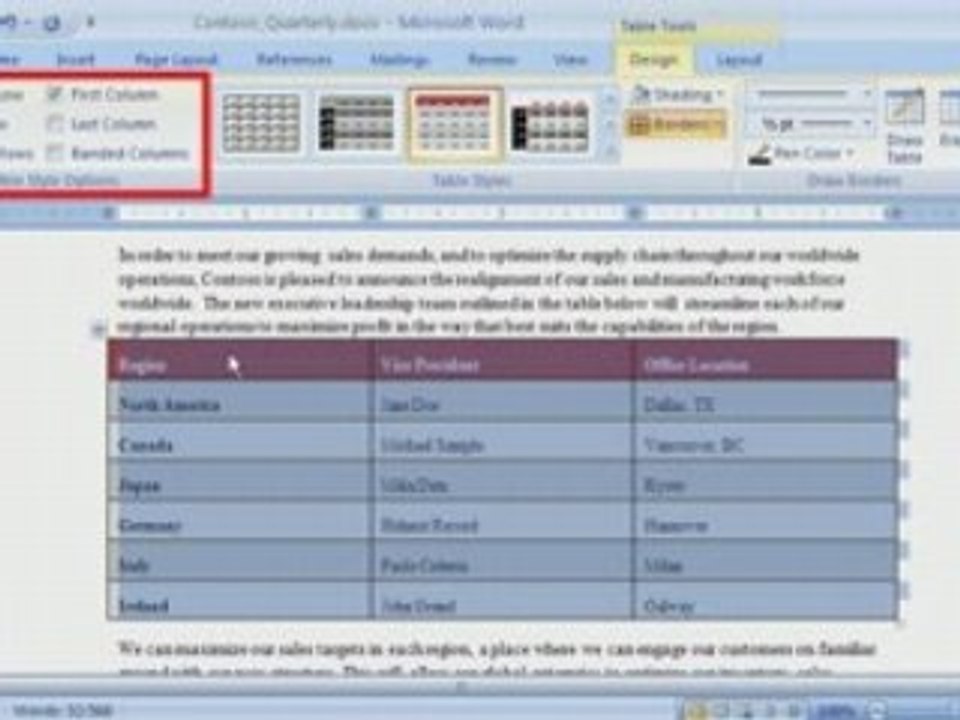 Word 2007 Demo: Work With Tables