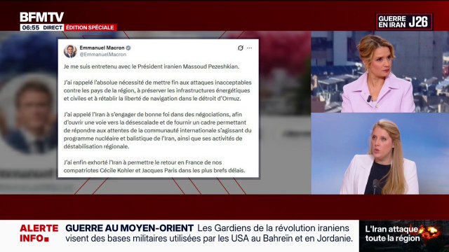 Guerre au Moyen-Orient: Emmanuel Macron a appelé l'Iran à s'engager de bonne foi dans des négociations en vue d'une désescalade du conflit