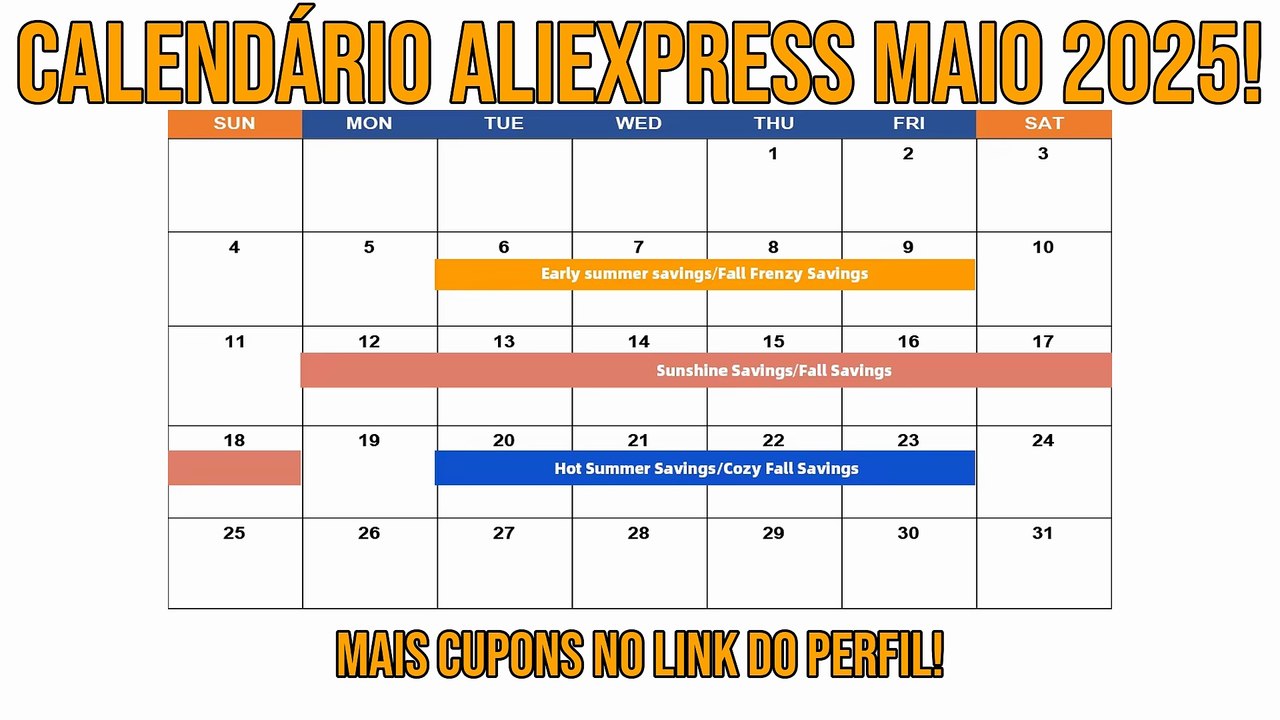 Calendário AliExpress Maio 2025