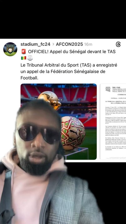 🚨 OFFICIEL! Appel du Sénégal devant le TAS 🇸🇳⚖️Le Tribunal Arbitral du Sport (TAS) a enregistré un appel de la Fédération Sénégalaise de Football.