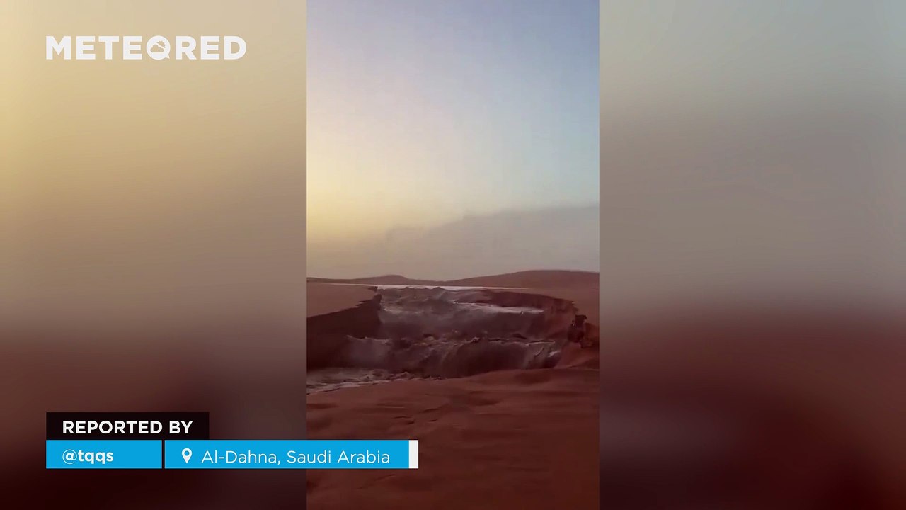Rivers, lakes and waterfalls appear after heavy rains in the Al-Dahna desert, Saudi Arabia