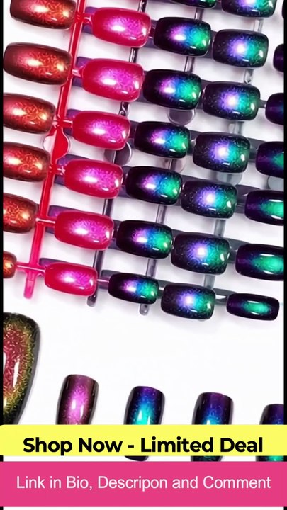 Cat Eye Press On Nails Galaxy Chameleon – 210pcs Magnetic Glitter Fake Nails