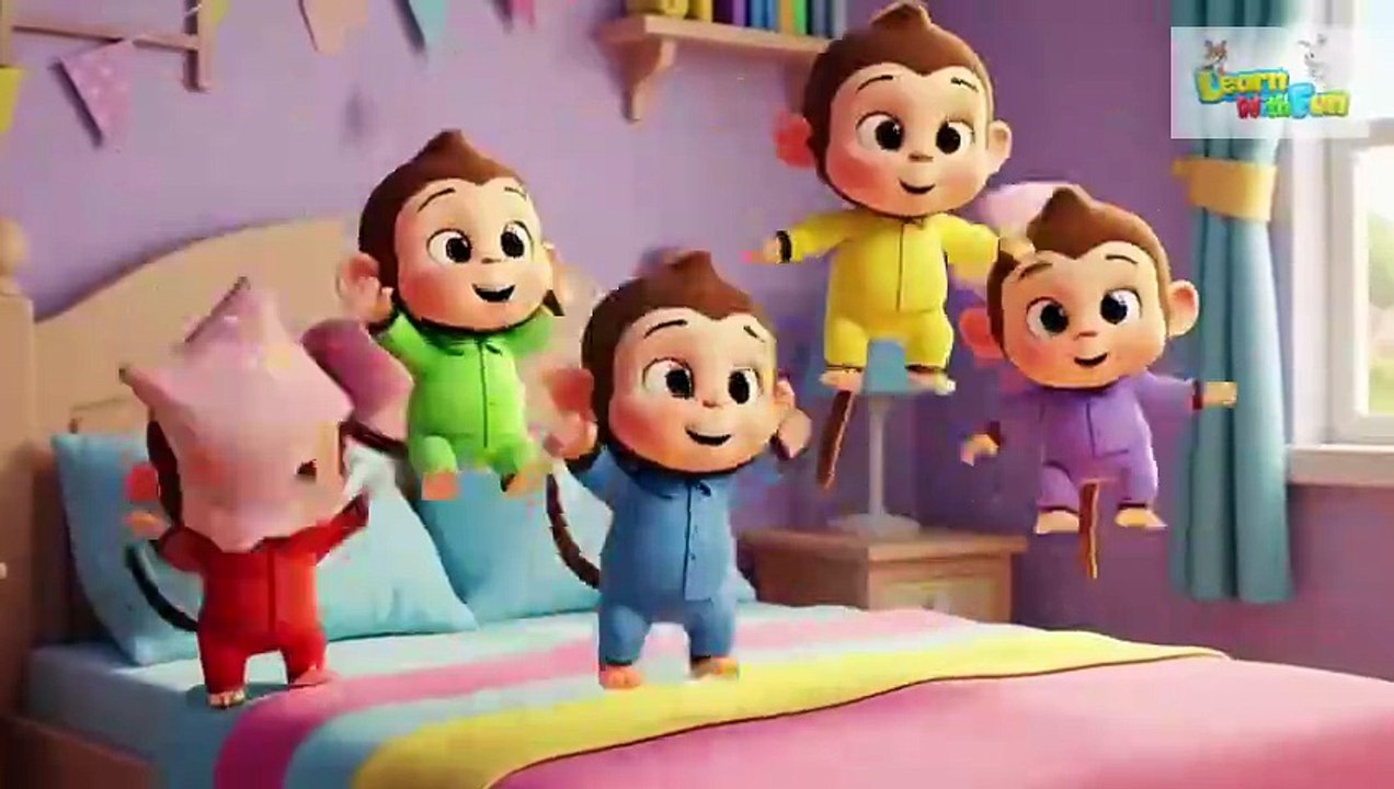 5 Little Monkes Jumping On Bed