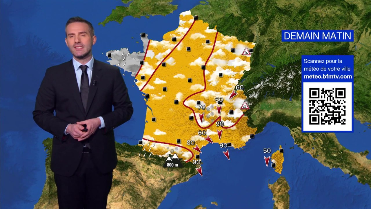 Giboulées à l'est avec neige à basse altitude, ensoleillé et venteux en Méditerranée, votre météo sur BFMTV