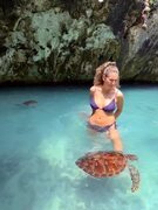 Woman Startled By Turtle While Feeding