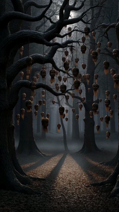 The Doll Head TreeDoll heads hang from trees in a forgotten forest, each one imprisoning a dark spirit that releases a cold, creeping presence to anyone who dares to touch them.  AI generated content