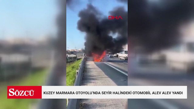 Kuzey Marmara Otoyolu’nda seyir halindeki otomobil alev alev yandı