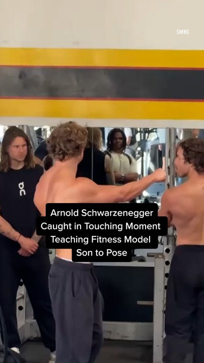 Arnold Schwarzenegger Caught in Touching Moment Teaching Fitness Model Son to Pose
