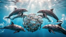 Dolphin Herd Hunting Fish Storm