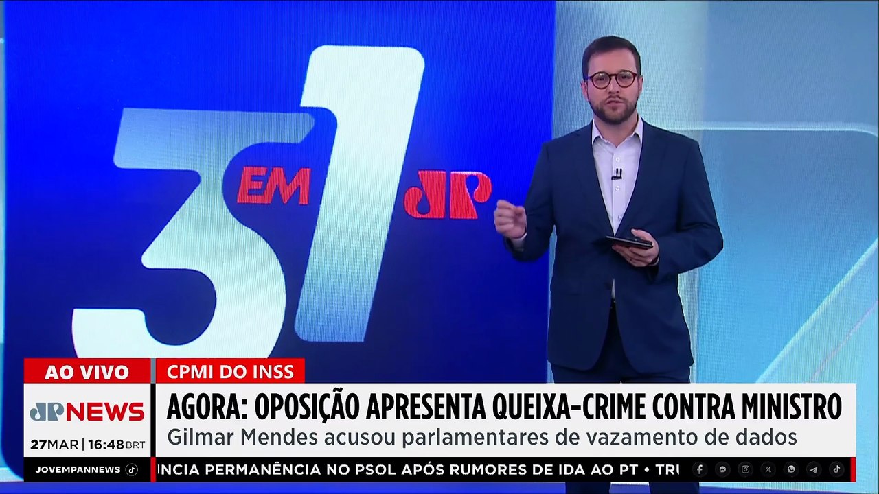 AGORA: Oposição apresenta queixa-crime contra ministro Gilmar Mendes após polêmica com CPMI do INSS