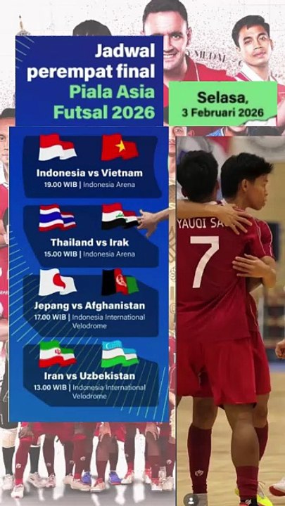 Jadwal 8 Besar Futsal Asia Indonesia VS Vietnam