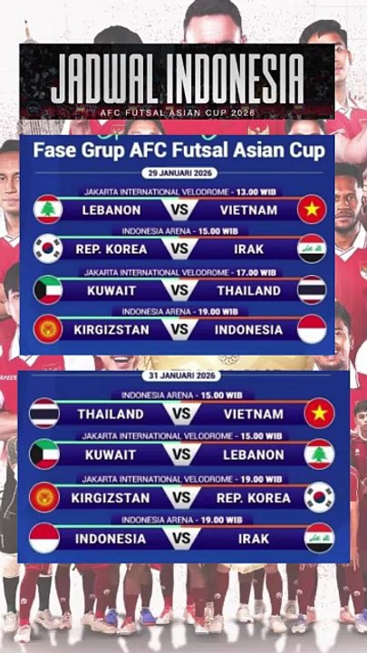 Jadwal Timnas Indonesia di Piala Asia Futsal 2026, Skuad Garuda mengalah kan Korea 5-0