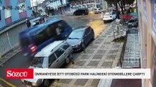 Ümraniye'de İETT otobüsü park halindeki otomobillere çarptı; kaza kamerada