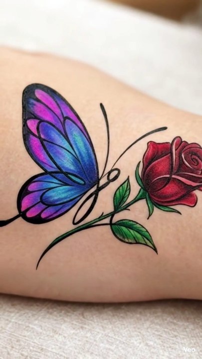 Magical 3D Butterfly & Rose Tattoo | Hyper-Realistic Hand Art"