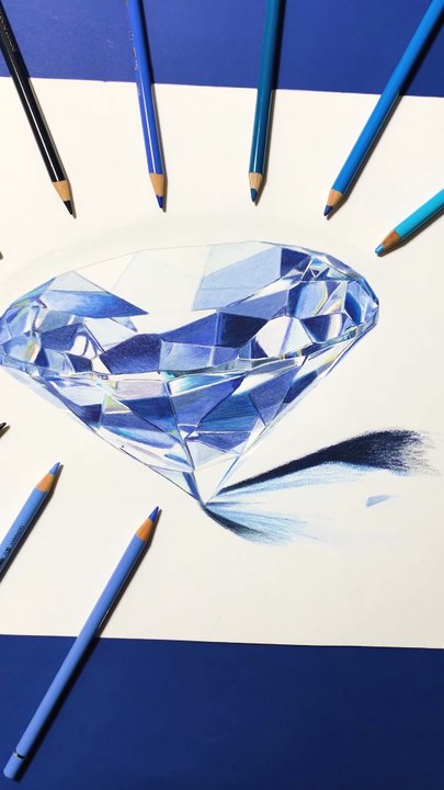 Dessiner un diamant réaliste avec les crayons de couleurs