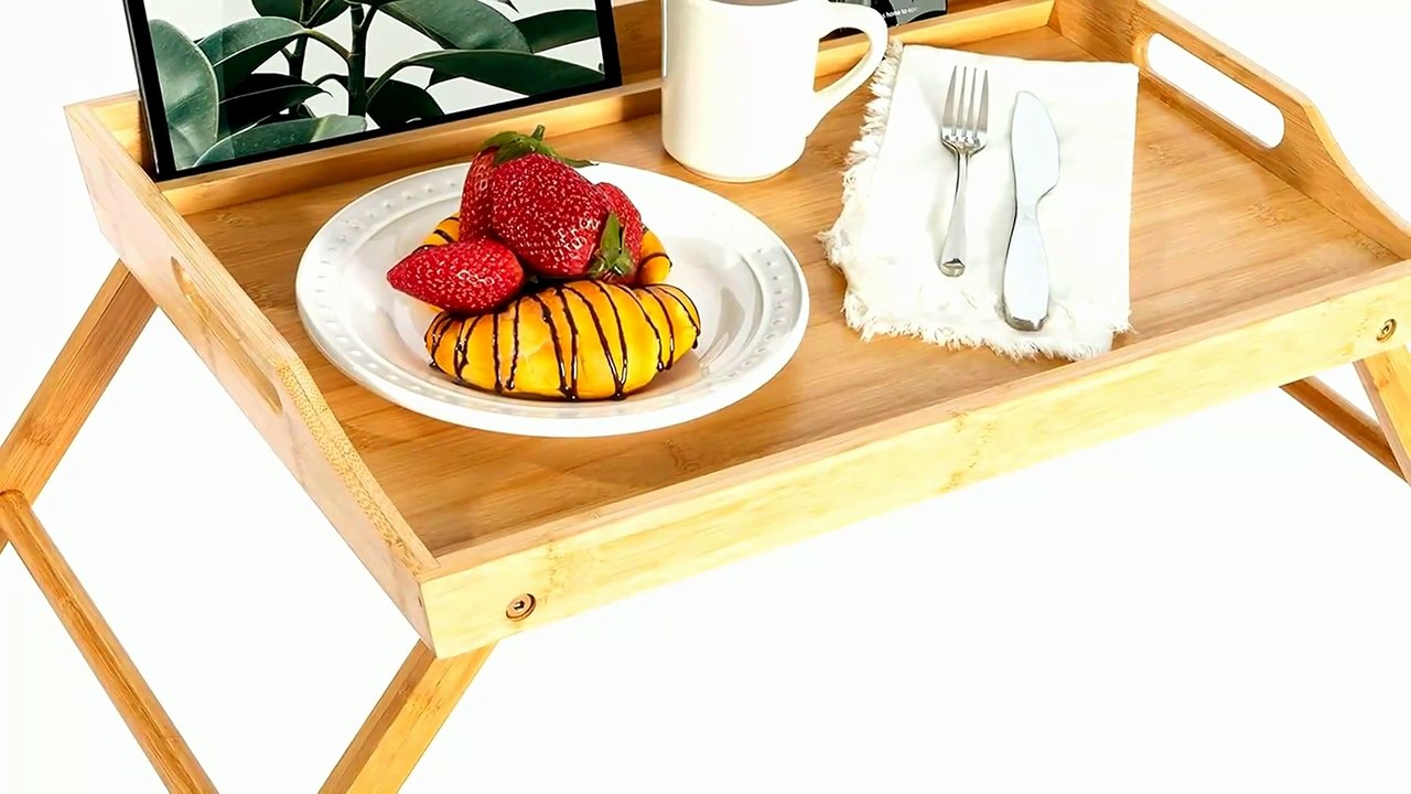 ROSSIE HOME Bamboo Lap Desk with Phone Holder, 17.3 Inch Laptop Tray - Natural