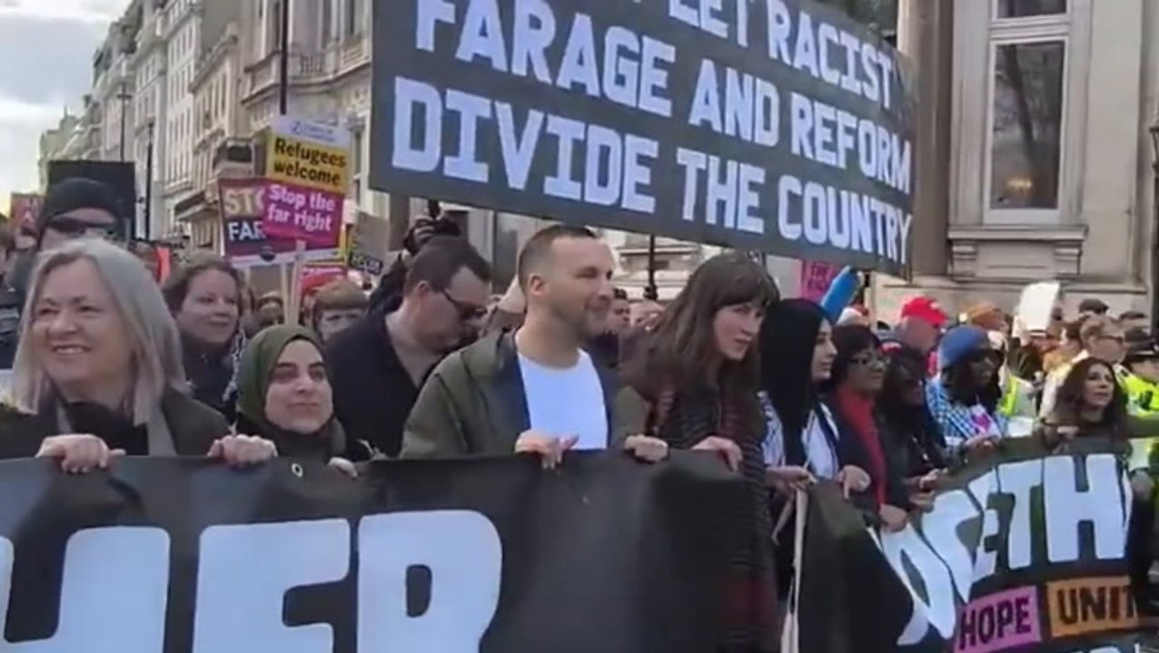 Green Party leader Zack Polanski joins half a million people in anti-far-right march in London