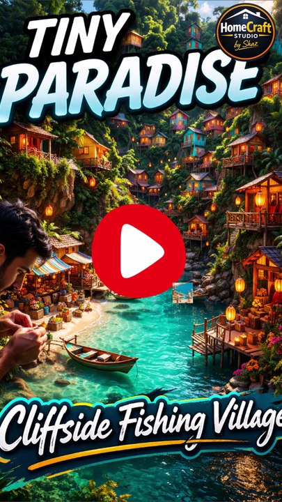 Mind-Blowing Miniature Cliffside Village with Glowing Lights & Real Water 🌴