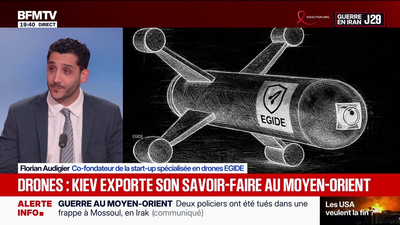 Florian Audigier, co-fondateur de la start-up spécialisée en drones EGIDE, présente leur drone capable d'éliminer des drones ennemis