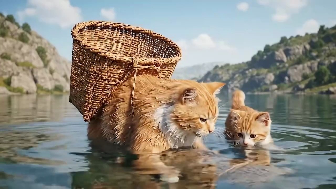 Mama Cat Trims Fur on the Farm and Makes Tiger Hat For Kittens At Home