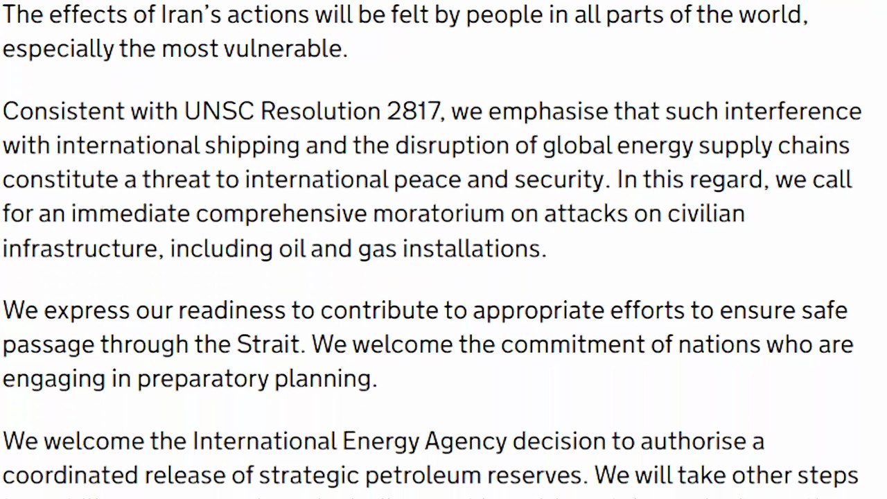 27 países se suman a la declaración para contribuir a la apertura del estrecho de Ormuz