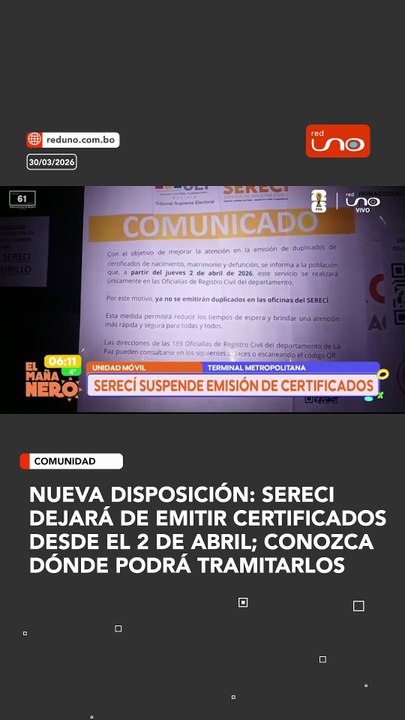 Nueva disposición: SERECI dejará de emitir certificados desde el 2 de abril; conozca dónde podrá tramitarlos