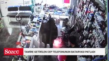 Tamire getirilen cep telefonunun bataryası patladı; o anlar kamerada