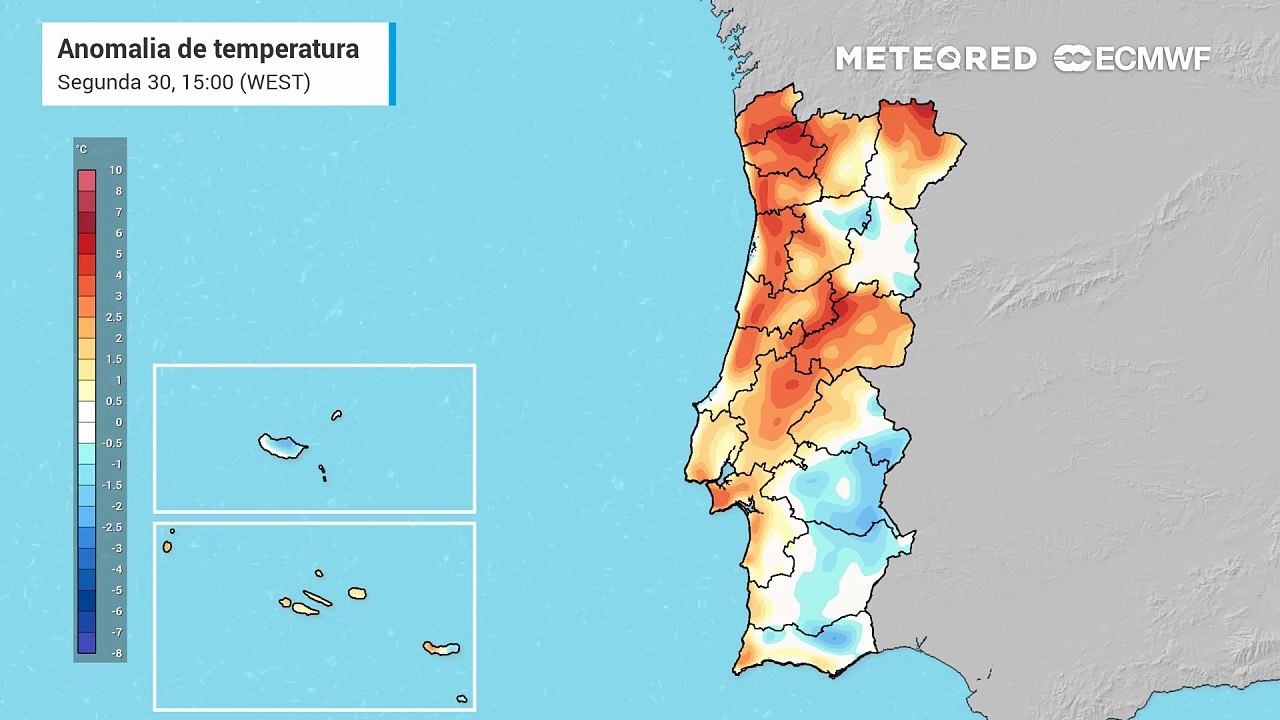 Evolução da anomalia térmica em Portugal: aquecimento ganha expressão ao longo dos dias