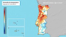 Evolução da anomalia térmica em Portugal: aquecimento ganha expressão ao longo dos dias