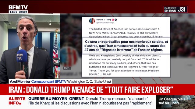 Donald Trump menace d' anéantir l'île de Kharg si les discussions avec l'Iran n'aboutissent pas rapidement