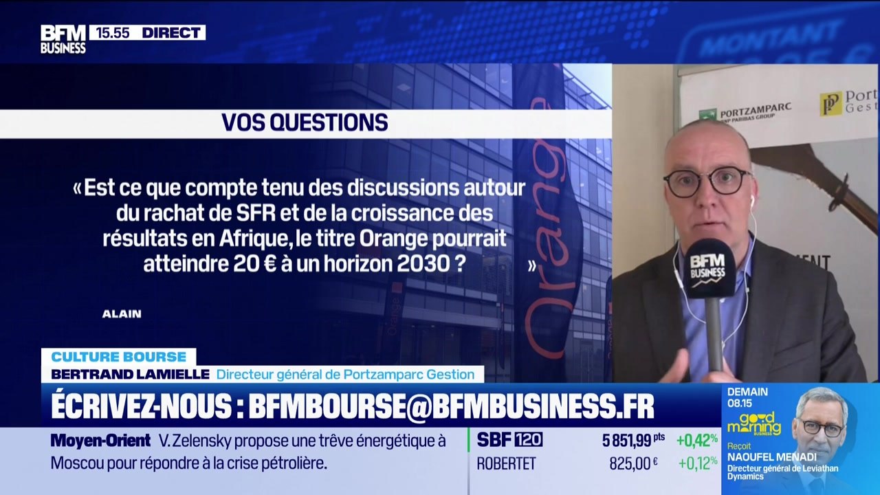 Culture Bourse : « Est ce que compte tenu des discussions autour du rachat de SFR et de la croissance des résultats en Afrique, le titre Orange pourrait atteindre 20 € à un horizon 2030 ? », par Julie Cohen-Heurton - 30/03