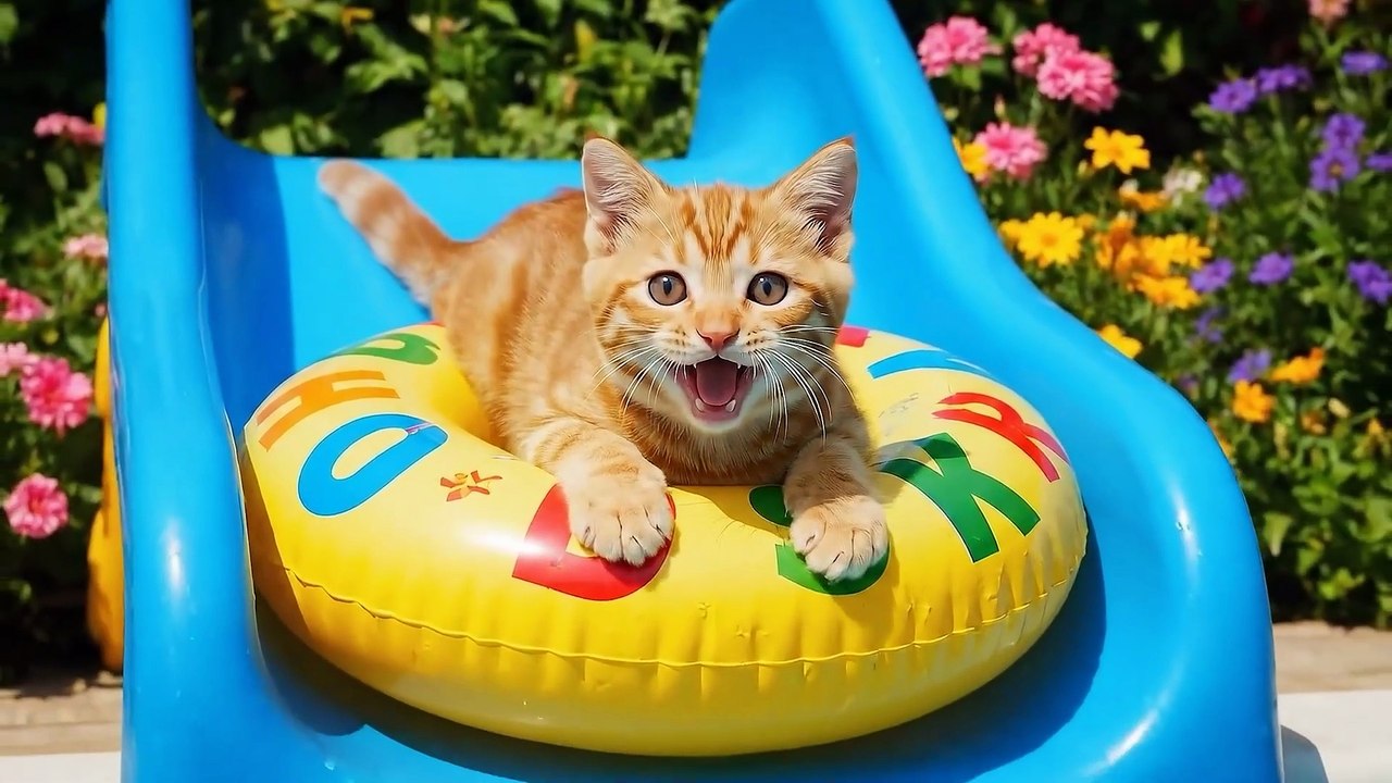 Ginger Kitten Cried for Being Poor  - Mama Cat Builds Water Park to Make Him Smile