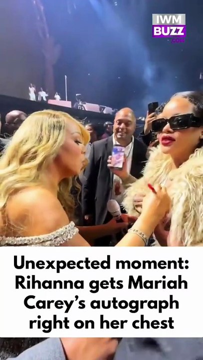 Hollywood news: Rihanna takes fan moments to a whole new level in this throwback video, asking Mariah Carey to sign her chest