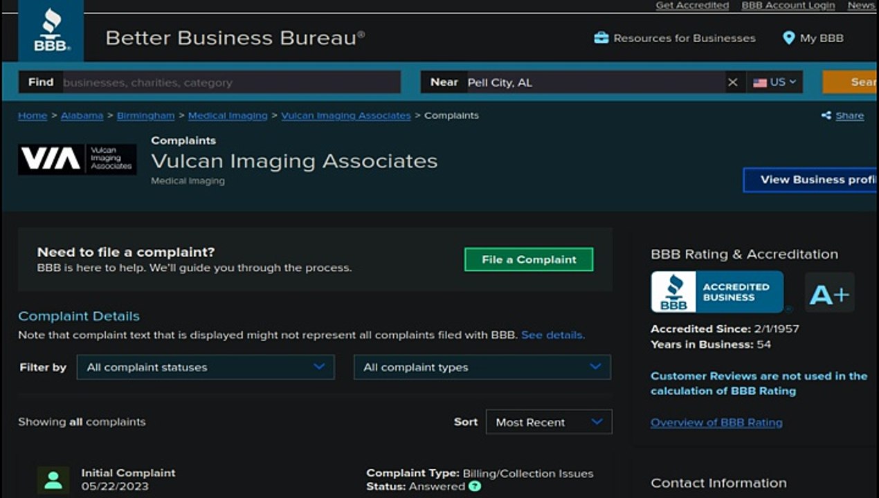 BBB Complaint: Vulcan Imaging Caught Squeezing 100% Disabled Veteran With Bill