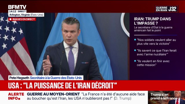 Nos frappes sont en train d'atteindre le moral de l'armée iranienne avec des désertions assure Pete Hegseth, secrétaire à la Défense des Etats-Unis