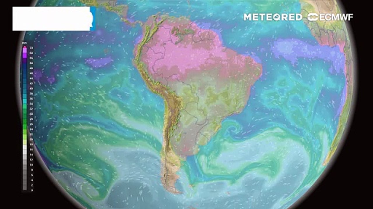Terça-feira, 31 de março: Água precipitável prevista até domingo (5).
