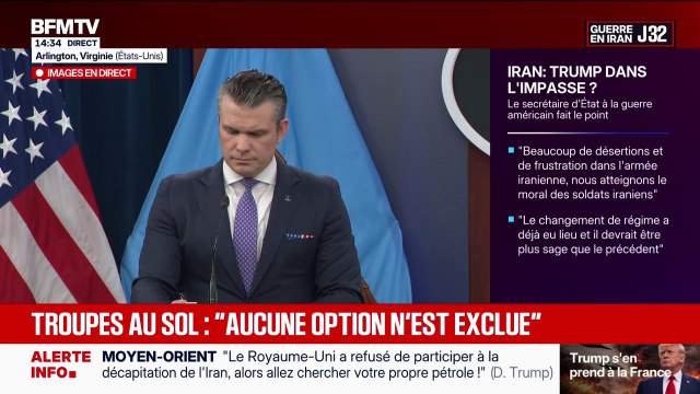 Guerre en Iran: Aucune option n'est exclue au sujet de troupes au sol, affirme Pete Hegseth, secrétaire à la Défense des États-Unis