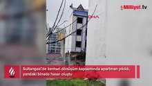 Sultangazi’de yıkım sırasında korkutan anlar! Yan bina hasar gördü