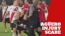 Sergio Aguero suffers injury scare during Independiente senior match
