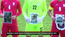 FIFA Başkanı Infantıno’nun izlediği maçta, İran Milli Takımı sahaya öldürülen çocukların fotoğraflarıyla çıktı