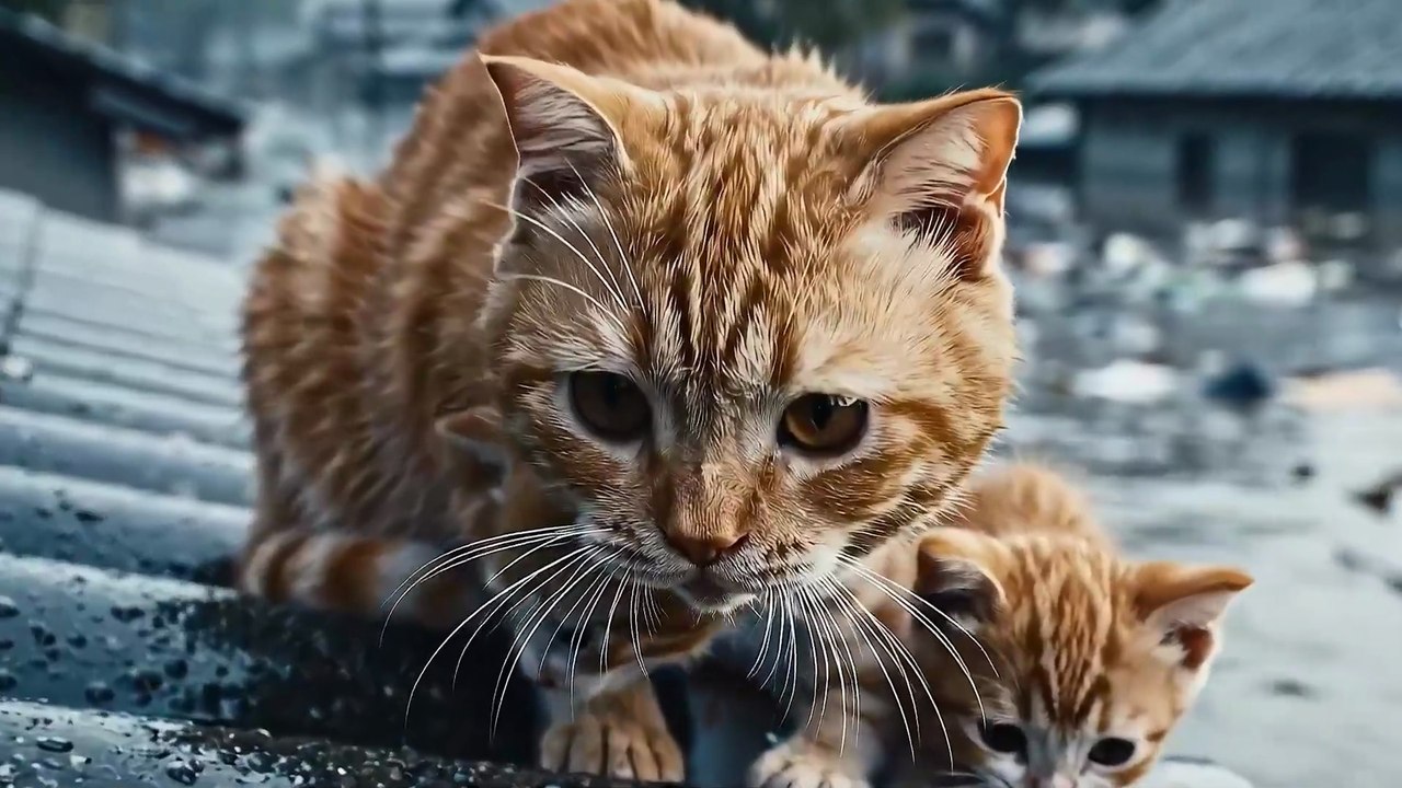 Brave Mama Cat Saves Her Kitten from Flood 🌊🐱 | Emotional Cat Story ❤️