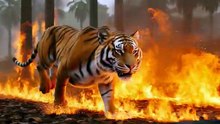 Tiger Escapes Forest Fire