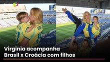 Virginia comemora gol do Brasil com camisa de Vini Jr em camarote