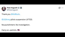 Hegseth says 'no punishment' for Army pilots who flew near Kid Rock's house
